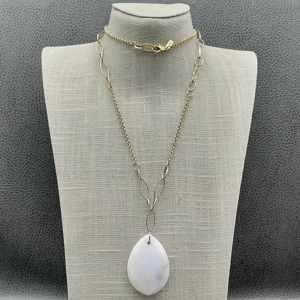 Rachel Necklace Gold Tone White Teardrop Pendant 28 In Womens Statement Jewelry